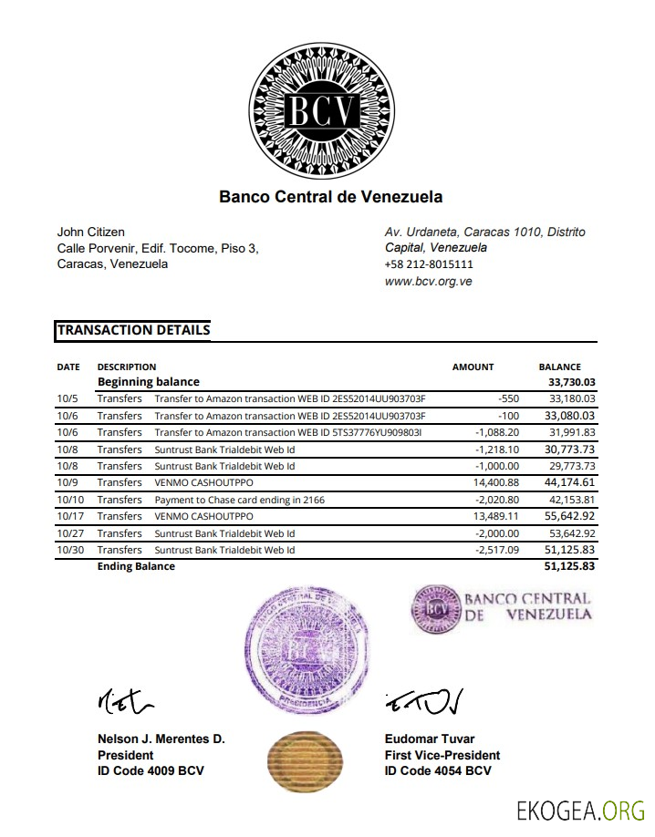 Venezuela Banco Central de Venezuela excel pdf